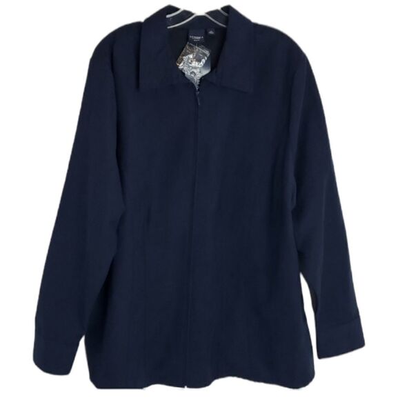 New 2X Faux Micro Suede Navy Blue SHACKET shirt full zip JACKET 2 X SONOMA NWT - Picture 1 of 12